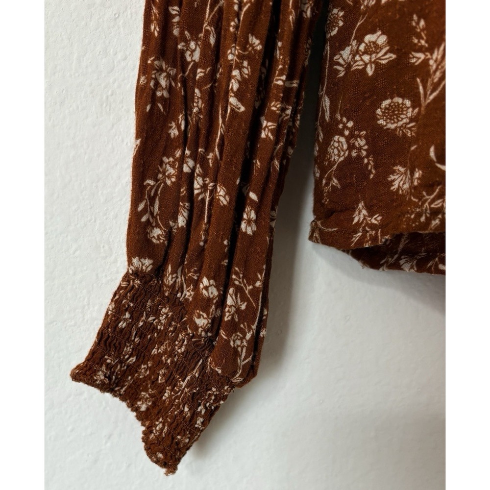 Eyeshadow Floral Brown Flowy Fall Peasant Blouse Top S Womens‎ Boho Cottagecore